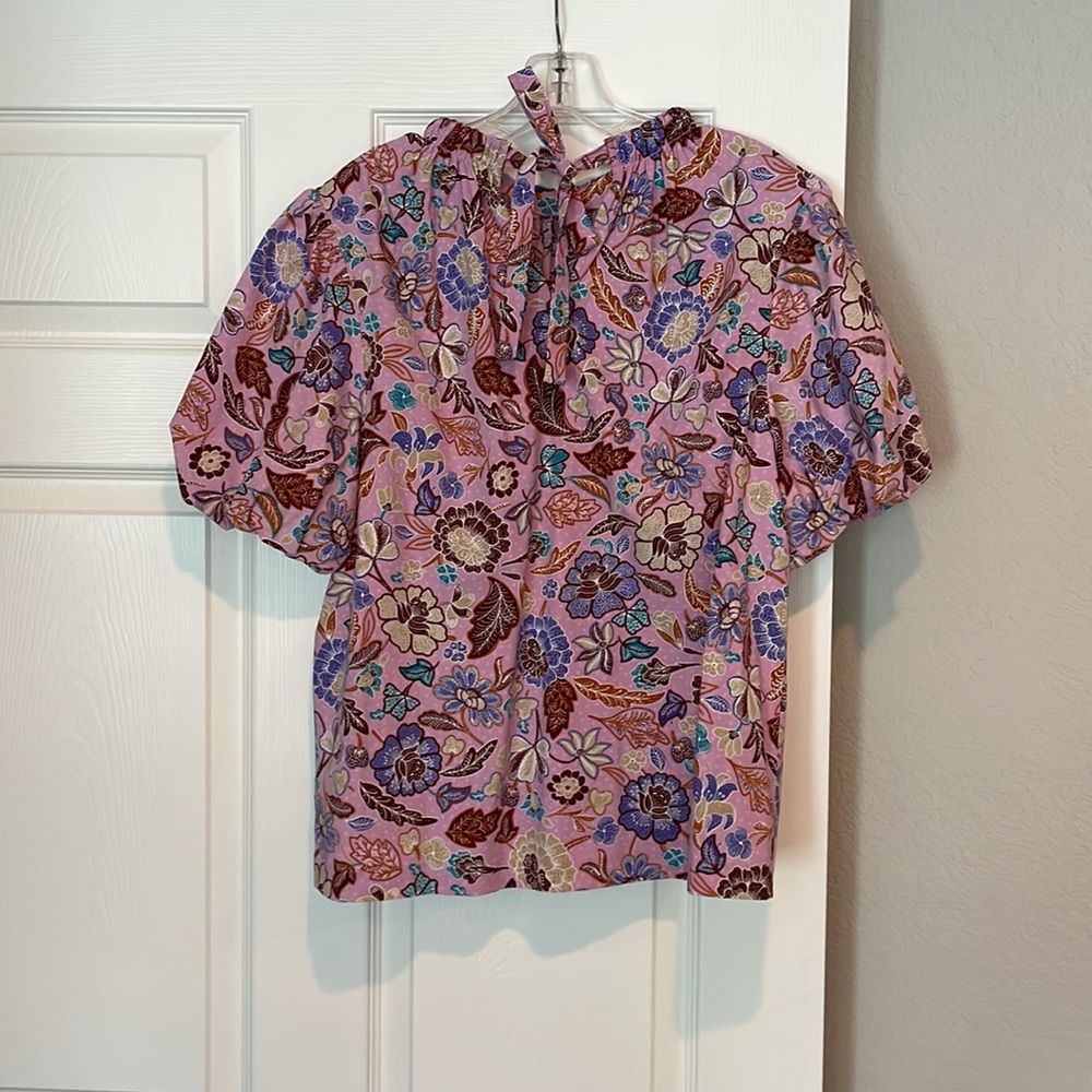 Ann Taylor Batik Floral Tie Back Top Size L - Picture 6 of 10